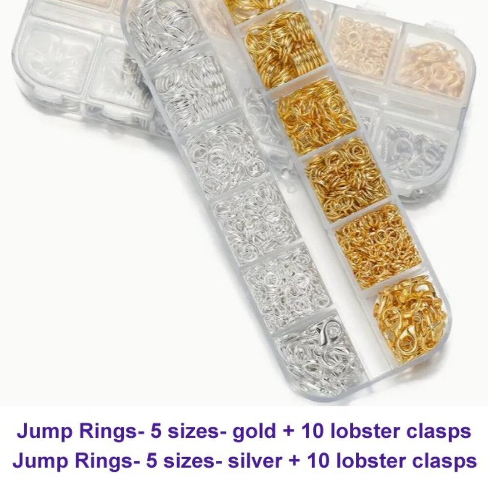 Silver & Gold Mixed Size Jump Ring Set 5 Sizes and 20 Lobster Clasps